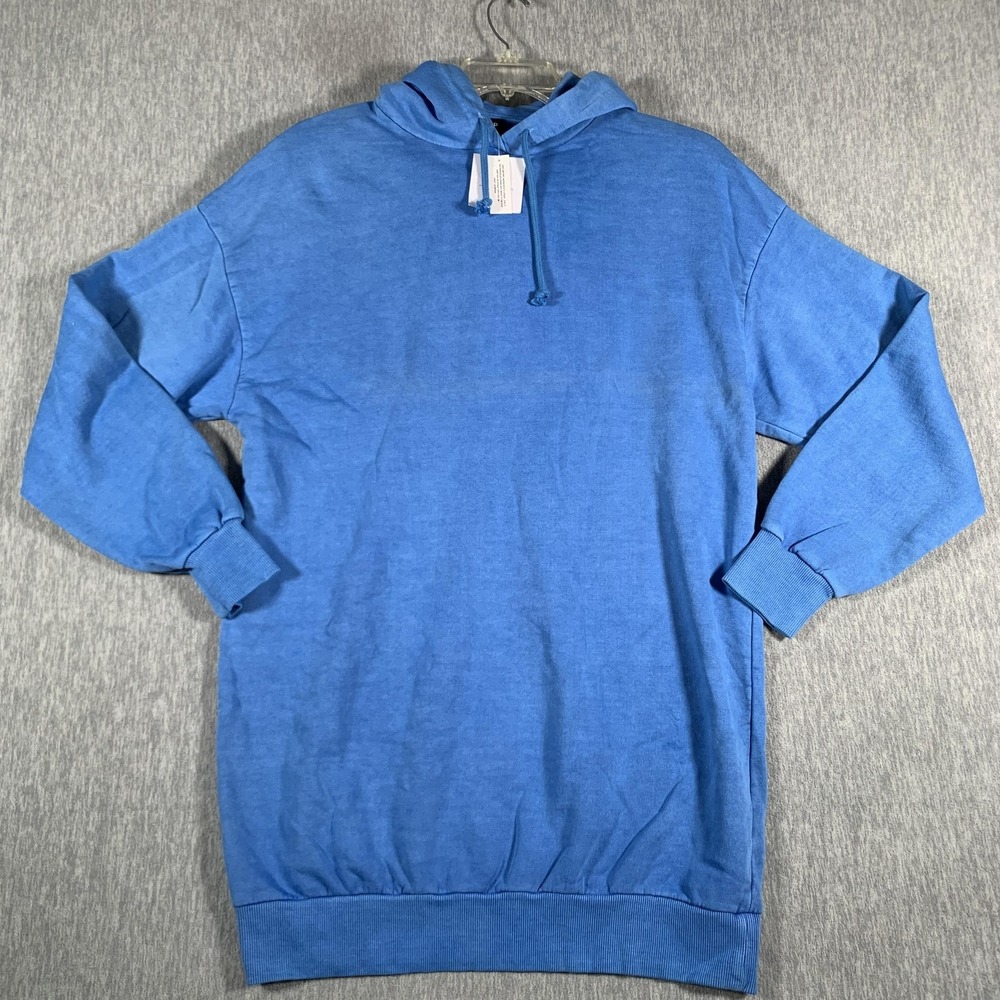 Topshop Hoodie Womens XS Small Blue Longline Pullover Cotton Tunic Sweatshirt